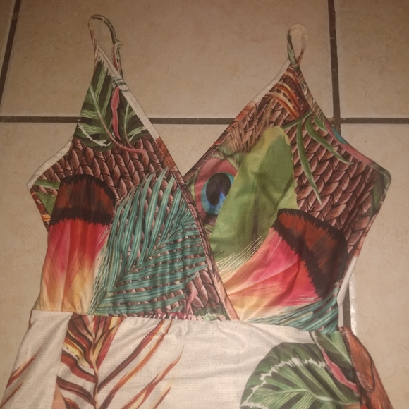 Tropical Palm Print Low Cut Wrap Dress - Picture 7 of 10